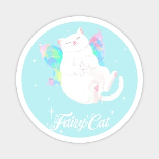 Happy Fairy White Cat (with white text) Magnet